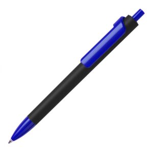 СУВЕНИРНАЯ РУЧКА ДЛЯ БРЕНДИРОВАНИЯ ШАРИКОВАЯ FORTE SOFT BLACK, С ПОКРЫТИЕМ SOFT TOUCH, ЦВЕТ ЧЁРНЫЙ С СИНИМ В ВОРОНЕЖЕ